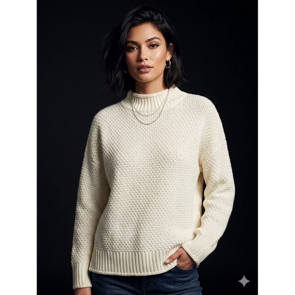 ZESICA Womens‎ Cream Textured Chunky Knit Mock Neck Oversized Sweater Small NEW